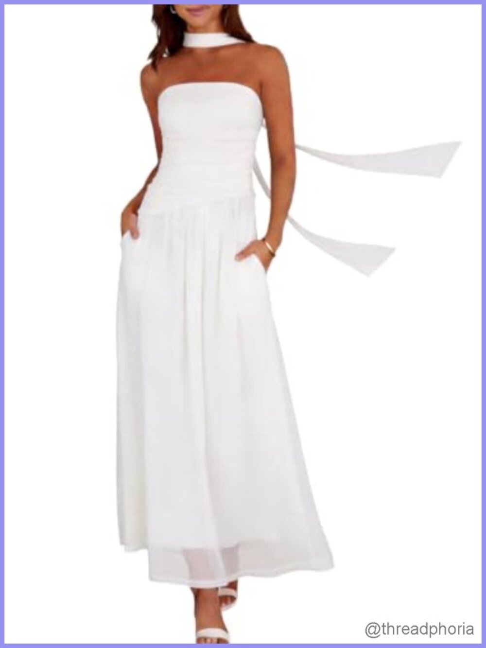 Strapless Ruched Maxi Dress with Scarf Wedding Guest